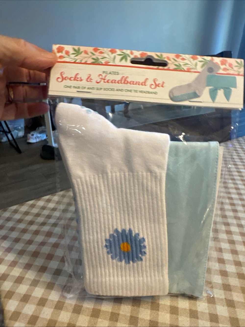 Socks & Headband Set - White + Light Blue with Blue Daisy